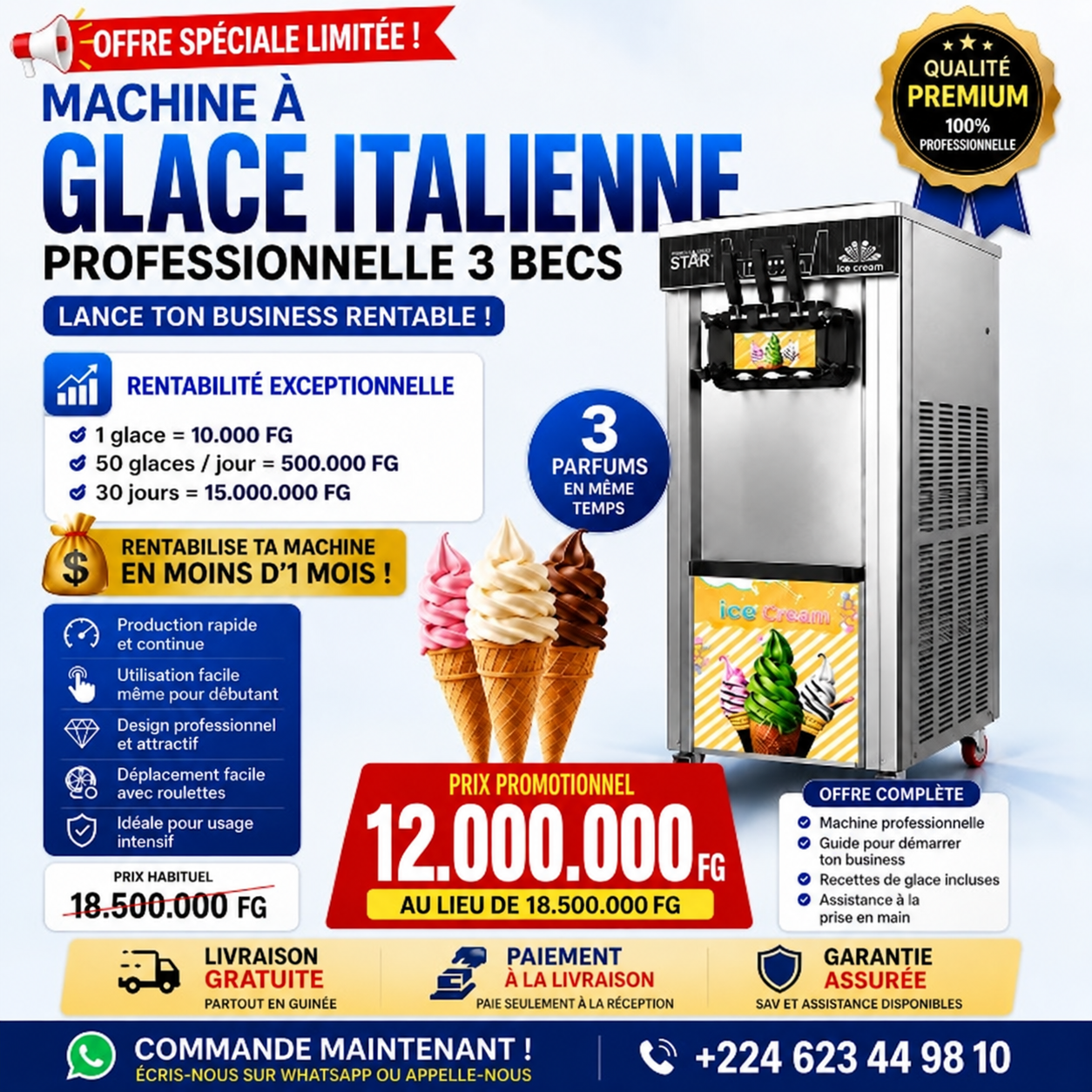 Machine a Glace Italienne Professionnelle Triple Distributeur