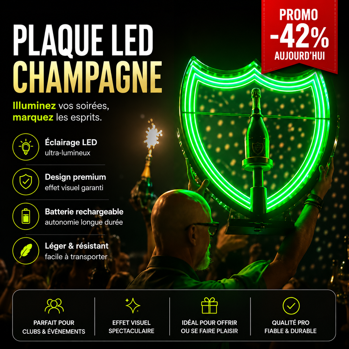 Porte-Bouteilles LED VIP Vert fluo