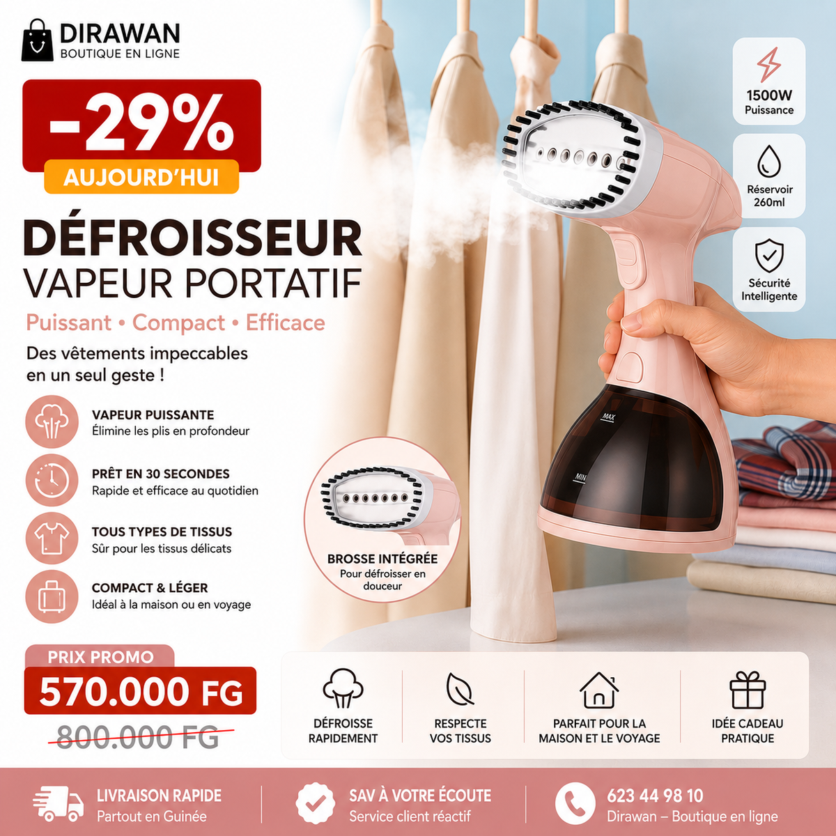 Défroisseur Vapeur Portatif - Eliminez les Pli en Un Instant!