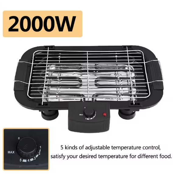 Grill électrique multifonction sans fumée domestique 2000W, plaque de cuisson pour barbecue d'intérieur, Machine à griller avec contrôle de la température