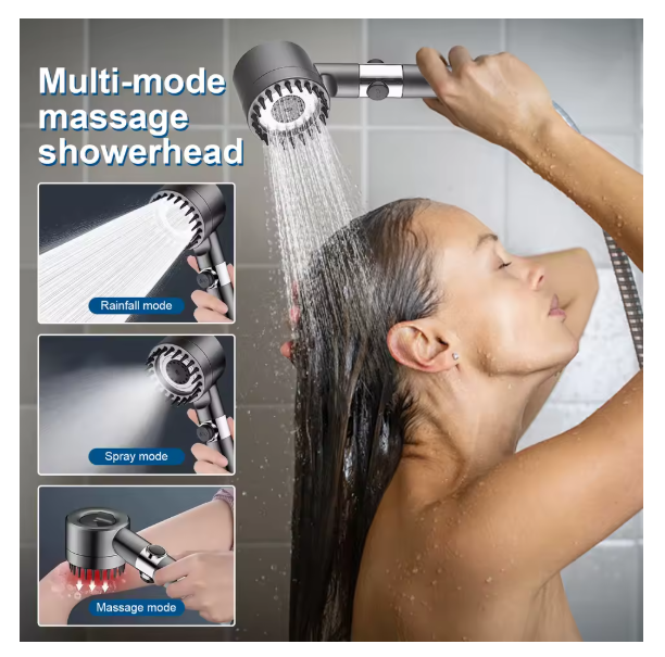 Pommeau de douche massant turbo haute pression à 3 modes