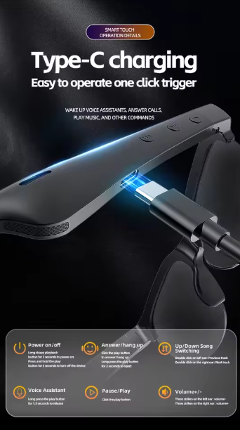 lunettes Bluetooth XG88 Pro Sans Fil BT Lunettes de Soleil avec Microphone et Haut-parleurs Intégrés Commande Tactile Assistant Vocal pour Hommes Femmes