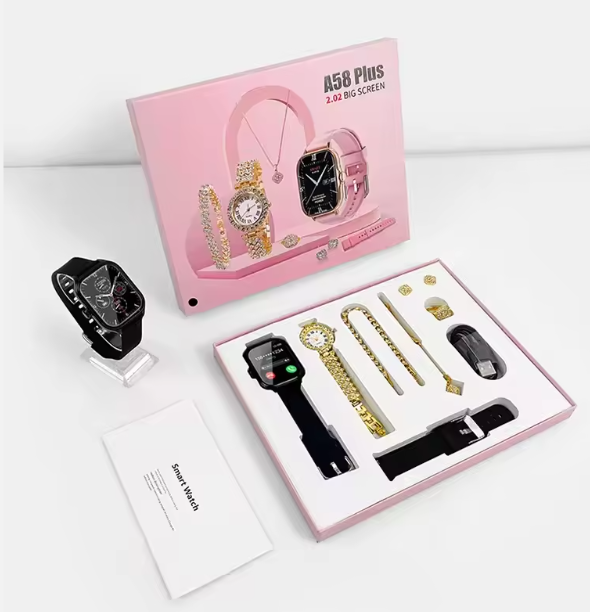 Coffret Montre Intelligente de Luxe A58 Plus avec Bracelet Connecté et Suivi d'Activité