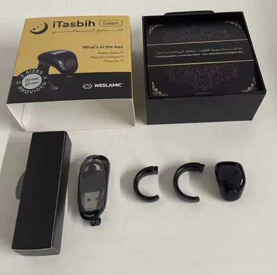 Weslamic – anneau intelligent Tasbeeh Zikr, compteur numérique de comptage islamique pour les musulmans, rappel de prière, charge magnétique, étanche
