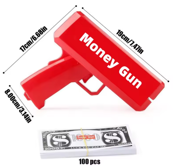 Pistolet à Billets Money Gun Rouge – Effet Show Instantané
