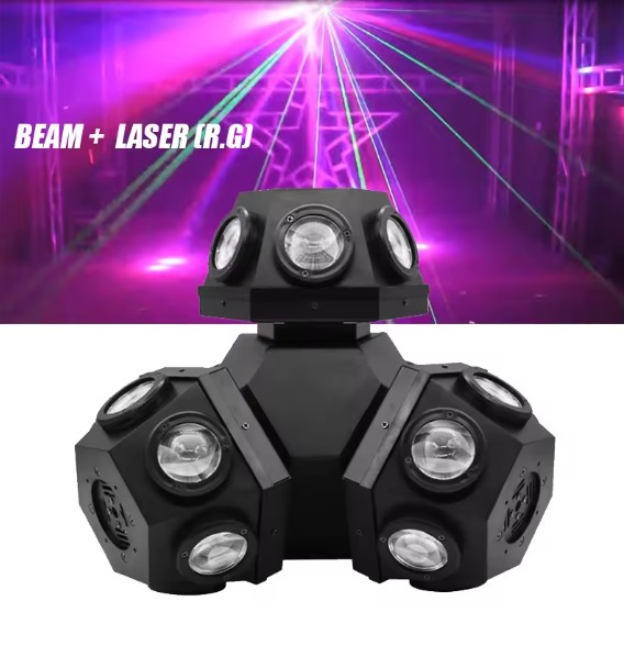 🎛️ Projecteur de Scène à Trois Têtes RGBW 3 en 1 Laser LED