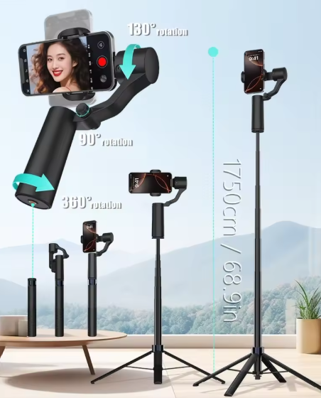 📱 Stabilisateur 3-en-1 – Selfie Stick + Trépied