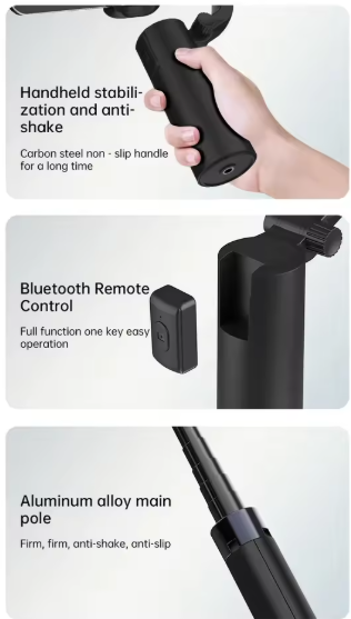 📱 Stabilisateur 3-en-1 – Selfie Stick + Trépied