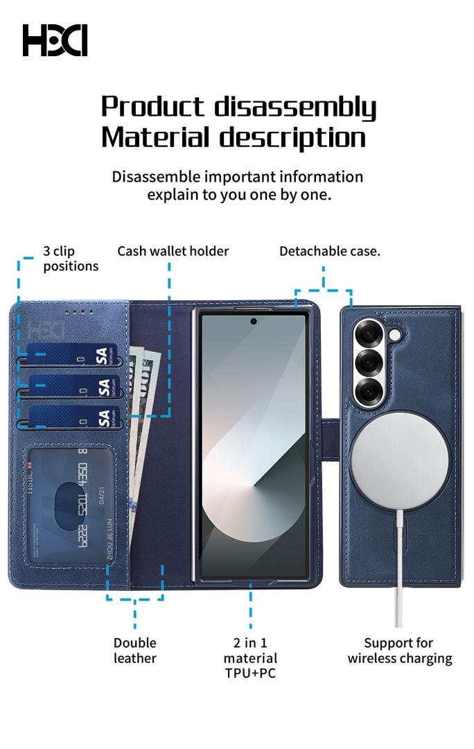 Étui Portefeuille Premium avec Recharge sans fil & Fermeture Magnétique pour Z Flip 3 à 7