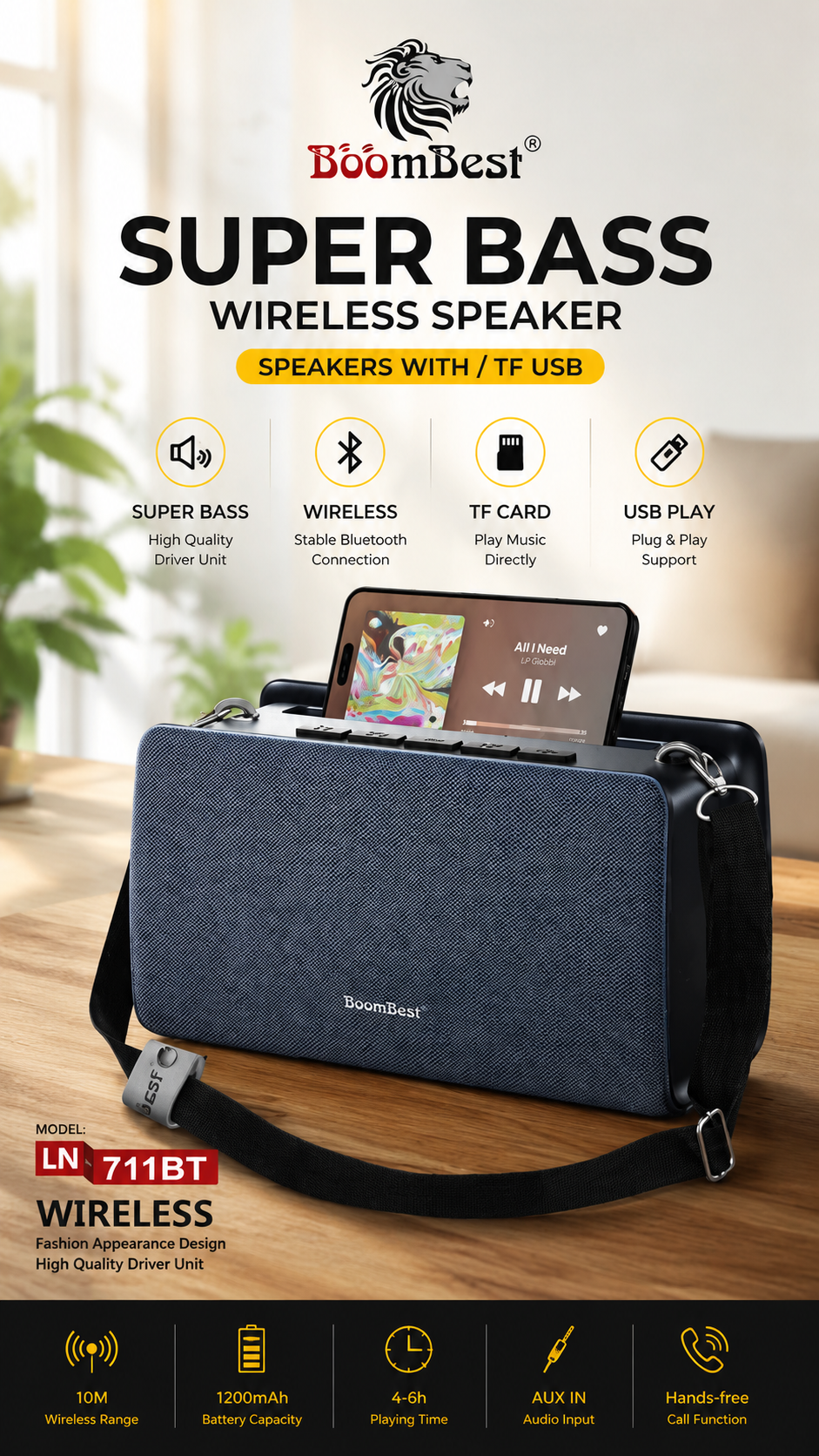 BoomBest LN-711BT – Enceinte Bluetooth Portable Super Bass