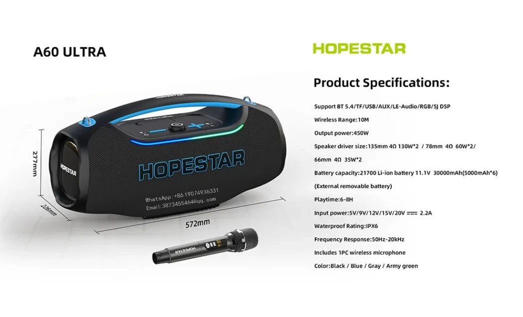 Hopestar A60 Ultra Enceinte Bluetooth de Soirée Haute Fidélité à 450W
