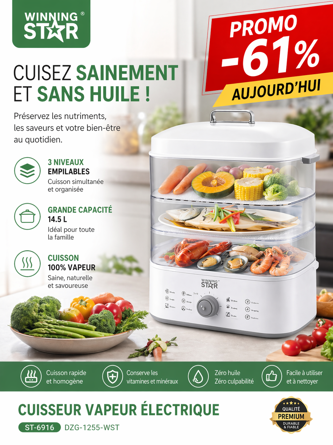 Cuit-vapeur électrique multifonctionnel – Cuisine saine et facile