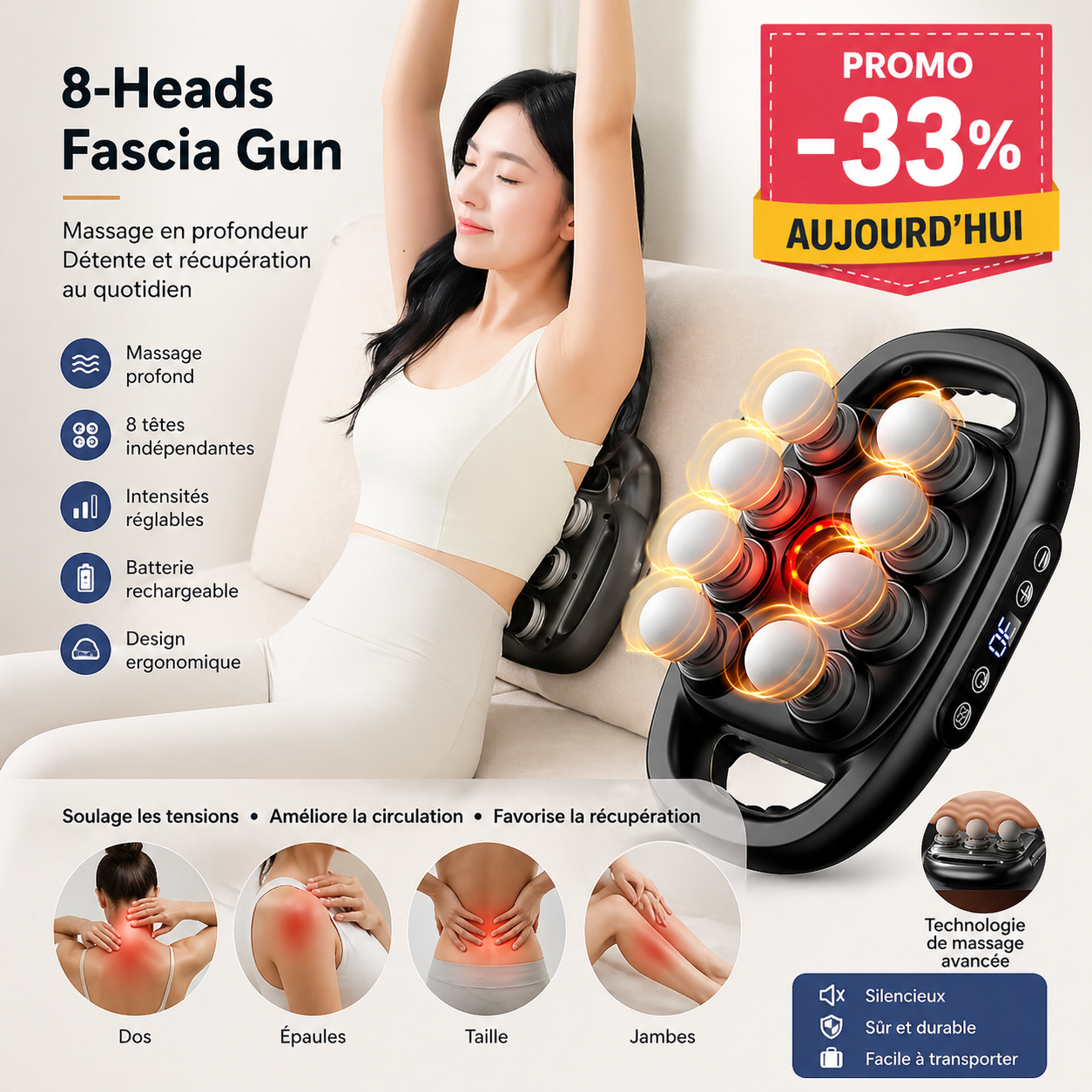 Pistolet de Massage Musculaire 8 heads Pro