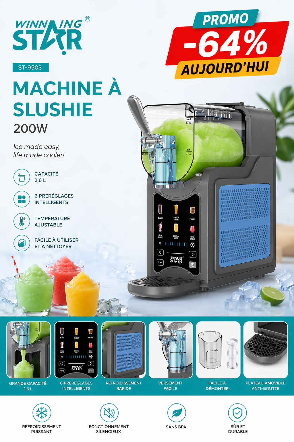 Machine à Granité / Slushie Maker 200W Winning Star 🧊🥤