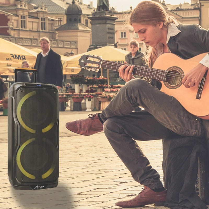 Enceinte Nomade Bluetooth Party Box 308 AMAZ - Double 8 Pouces avec LED