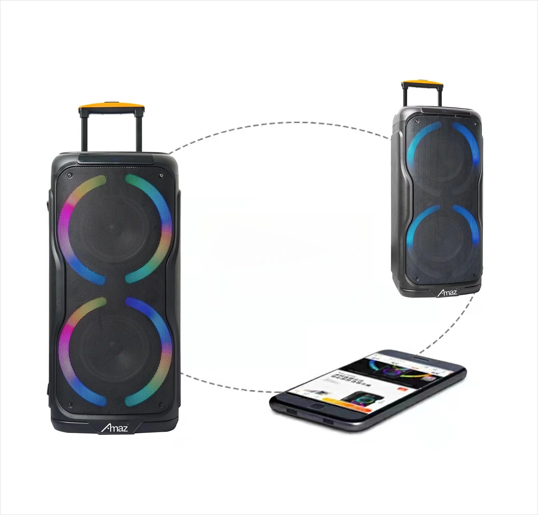 Enceinte Nomade Bluetooth Party Box 308 AMAZ - Double 8 Pouces avec LED