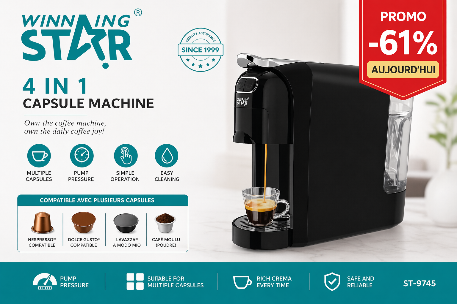 Cafetière Expresso Automatique Intelligente 4-en-1 – Votre Barista Personnel