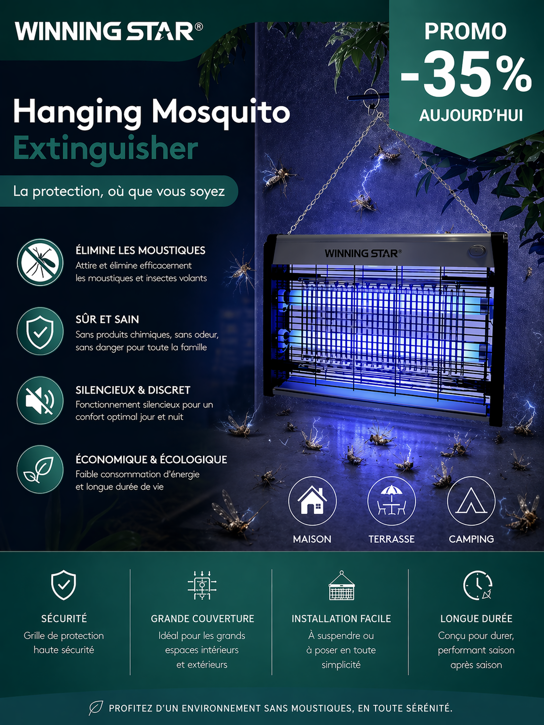 Lampe Anti-Moustique WINNING STAR 3000V : La Solution ultime contre les moustiques