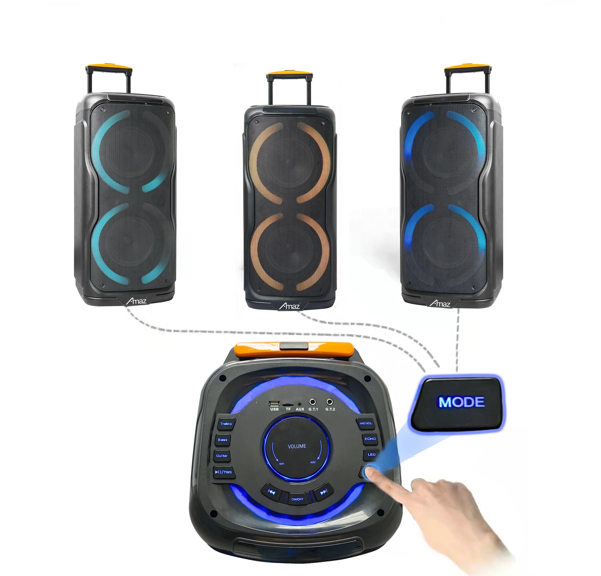 Enceinte Nomade Bluetooth Party Box 308 AMAZ - Double 8 Pouces avec LED