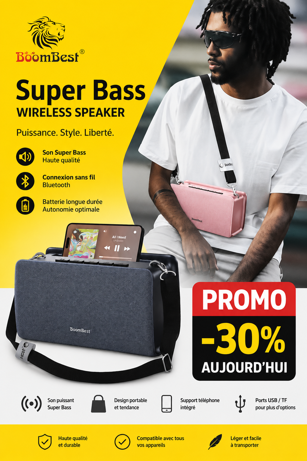 BoomBest LN-711BT – Enceinte Bluetooth Portable Super Bass