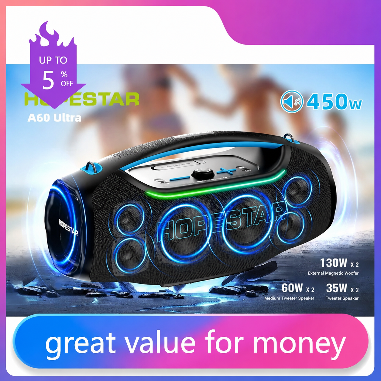 Hopestar A60 Ultra Enceinte Bluetooth de Soirée Haute Fidélité à 450W